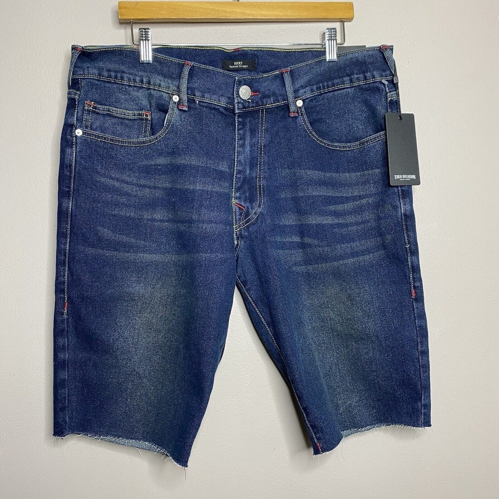 True Religion Ricky Relaxed Straight Shorts Raw‎ Hem Men's Size W36